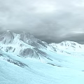 Snow Covered Mountain Landscape With Peaks And Cloudy Sky Above