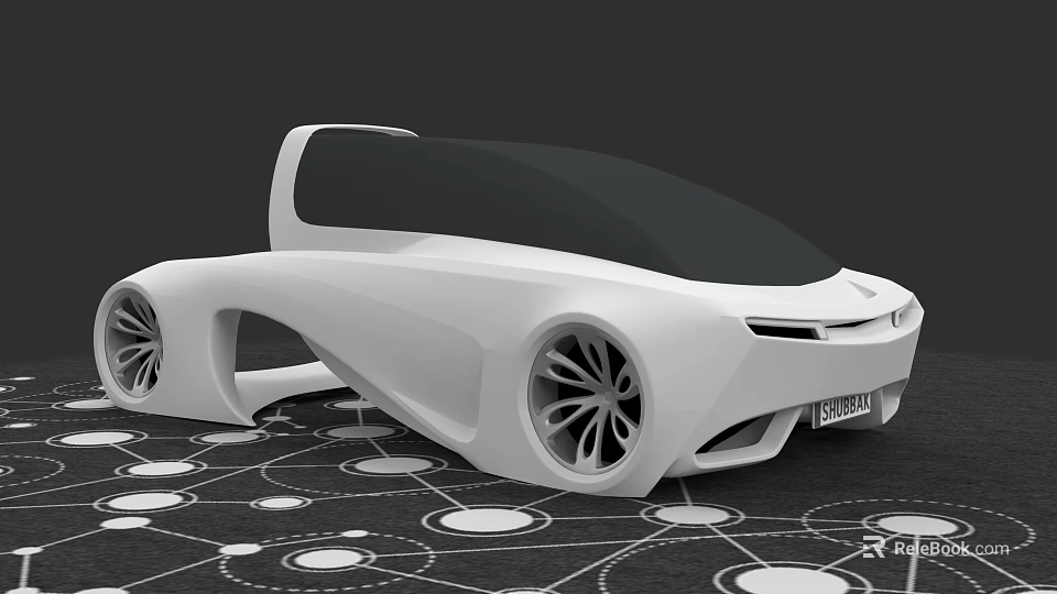 White Concept Car With Modern Design Large Wheels And Network Nodes 3d model 