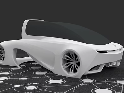 White Concept Car With Modern Design Large Wheels And Network Nodes 3d model