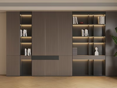 Modern Wooden Decorative Cabinet With Built In Lighting Shelves Books And Decor 3d model