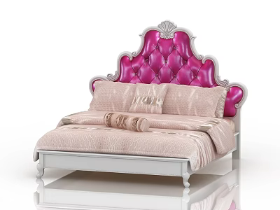 Elegant Double Bed With Pink Tufted Headboard White Border And LOVE Cushion 3d model