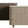 Light Wood Bedside Table with Vertical Stripe Design Drawers and Gold Knobs on Tapered Legs 3d model