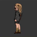3D Character Woman With Blonde Pigtails Gray Jacket White Shirt Shorts Holding Rifle And Brown Boots