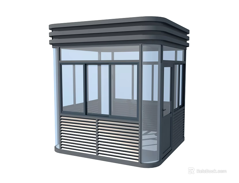Modern Security Booth Design With Glass Windows Curved Roof And Metal Frame 3d model 