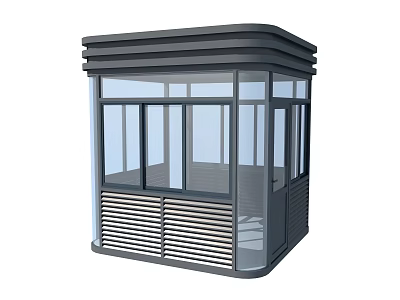 Modern Security Booth Design With Glass Windows Curved Roof And Metal Frame 3d model