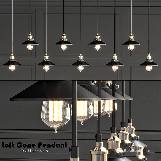 Modern Black Metal Pendant Lights With Glass Shades For Interior Decor 3d model 