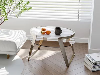 Elegant Modern Round Marble Top Side Table With Metal Legs In Sunlit Living Room 3d model