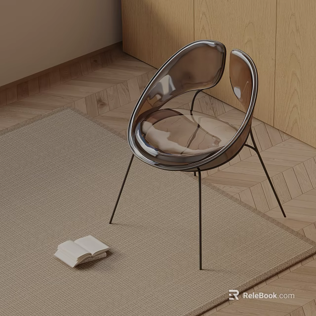 Modern Transparent Dining Chair With Black Metal Legs On Wooden Floor And Rug 3d model 