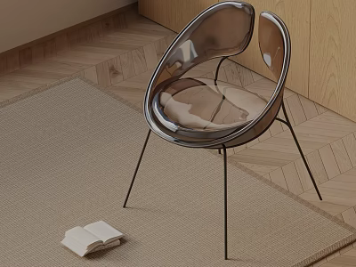 Modern Transparent Dining Chair With Black Metal Legs On Wooden Floor And Rug 3d model