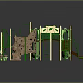 Outdoor Playground Equipment With Climbing Wall Slide Ladders And Green Wooden Structure
