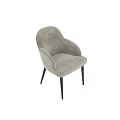 Modern Light Gray Upholstered Dining Chair with Armrests and Black Legs