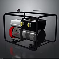 Industrial Air Compressor With Black Frame Red Motor Air Tank And Control Panel