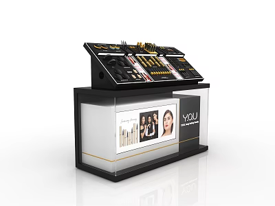 Modern Cosmetic Display Shelf With Black Transparent Design Display Panel And Makeup Products 3d model