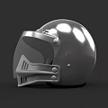 Silver Metallic Helmet With Protective Visor And Sports Safety Design