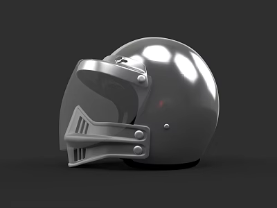 Silver Metallic Helmet With Protective Visor And Sports Safety Design 3d model