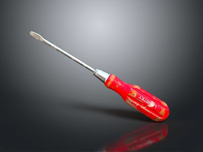 Red Handle Screwdriver With Metal Shaft And Reflective Surface On Dark Background 3d model