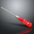 Red Handle Screwdriver With Metal Shaft And Reflective Surface On Dark Background