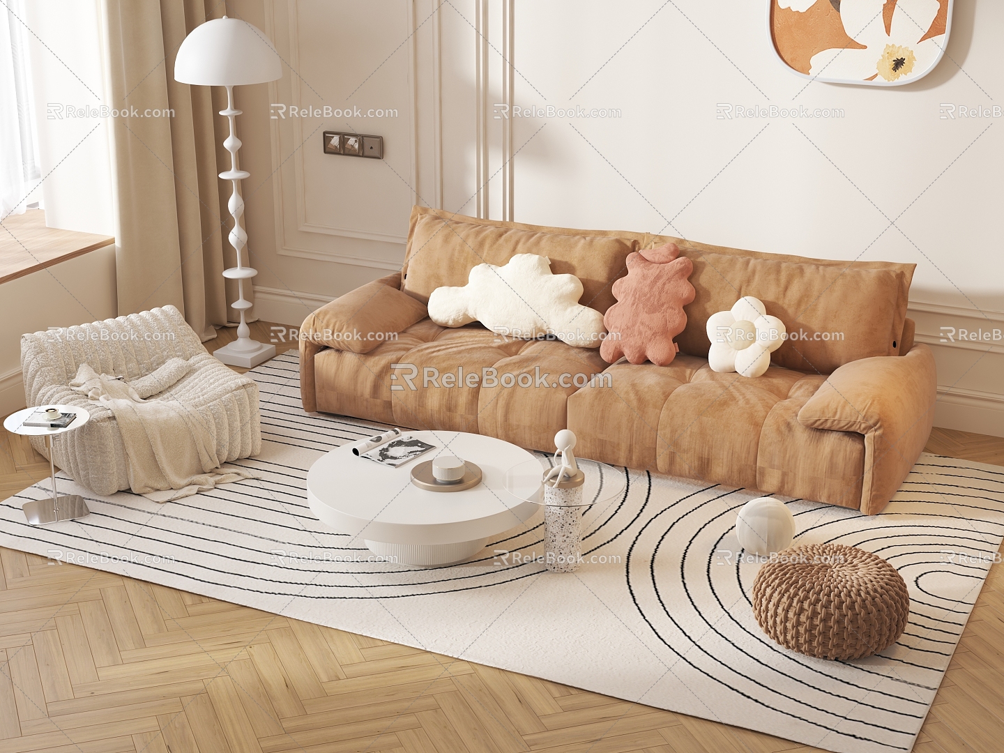 Cream Style Sofa Small Apartment Living Room Nordic Simple Creative Clothing Shop Reception Beauty Salon Internet Popular 3d model