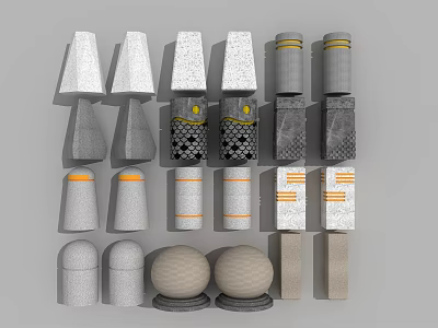 Roadside Traffic Safety Facilities With Various Cones Cylinders Concrete Textures And Orange Stripes 3d model