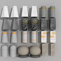 Roadside Traffic Safety Facilities With Various Cones Cylinders Concrete Textures And Orange Stripes