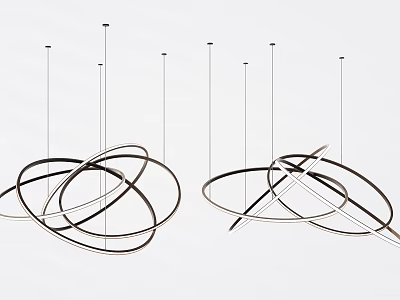Modern Chandelier Interior Design With Multiple Circular Metal Structures Sleek Lines And Black White Color 3d model