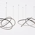 Modern Chandelier Interior Design With Multiple Circular Metal Structures Sleek Lines And Black White Color