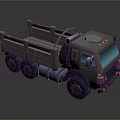 Detailed Olive Green Military Truck With Open Cargo Bed And Multi Wheel Design