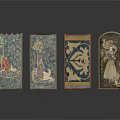 Set Of Four Decorative Panels With Floral Figural Geometric And Artistic Patterns