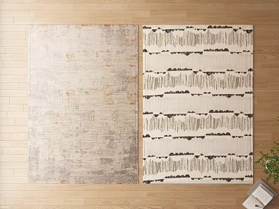 Stylish Square Rugs With Vintage Textured And Abstract Black White Patterns For Living Room Decor 3d model