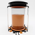 Space Capsule Featuring Transparent Cylindrical Structure With Brown Liquid And Black Orange Base Components 3d model