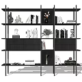 Modern Black Bookshelf With Multiple Shelves Books Decorative Items And Plants