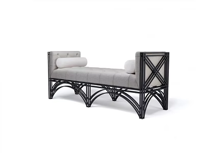 Modern Style Ottoman With Gray Padded Cushion And Black Metal Crossed Frame 3d model