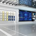 Modern Wall Display With Hexagon Shaped Brand Logos And Reflective Floor
