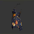 Women's Dark Blue Floral Dress With Yellow Red Flowers Spaghetti Straps V Neck Design