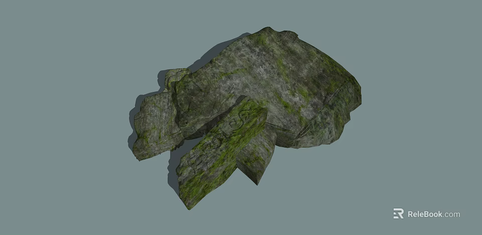 Mossy Natural Stone And Wooden Elements In Rustic Landscape Design 3d model 