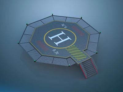 Octagonal Cage With Central H Letter Fencing Staircase Yellow Stripes And Floor Numbers 3d model