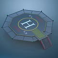 Octagonal Cage With Central H Letter Fencing Staircase Yellow Stripes And Floor Numbers