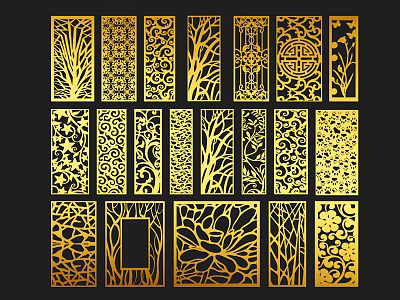 Golden Intricate Laser Cut Decorative Patterns For Various Ornamental Panels 3d model