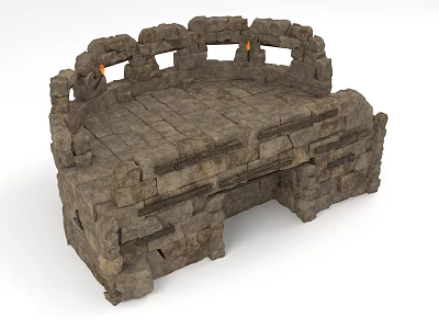 Medieval Stone Structure with Arched Openings Stacked Blocks Textured Surface and Torch Lights 3d model