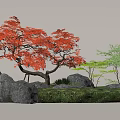 red maple landscape tree moss terrain 3d model