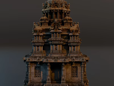 Traditional Indian Temple Architectural Design With Intricate Stone Carvings And Tower Structure 3d model