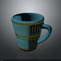 Stylish Blue Cup With Intricate Golden Decorative Patterns And Curved Handle 3d model