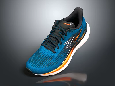 Lightweight Blue Running Shoes with Orange Accents Black Laces and Spark Logo 3d model