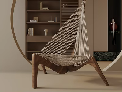 Minimalist Leisure Chair With Woven Rope And Wooden Frame In Modern Interior 3d model