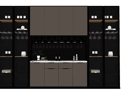 Modern Wine Cabinet Design With Dark Gray Finish Glass Shelves And Wine Storage 3d model