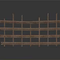 Outdoor Wooden Lattice Fence Structure With Cross Slats And Support Beams