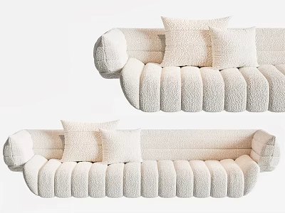 Modern Cream Colored Sectional Sofa with Ribbed Design and Decorative Pillows 3d model