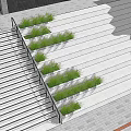 Modern Garden Landscape With Stairs Green Plants And Stone Walls Under Blue Sky