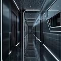 Modern Foyer Hallway Design With Mirrored Flooring LED Lighting And Metal Accents