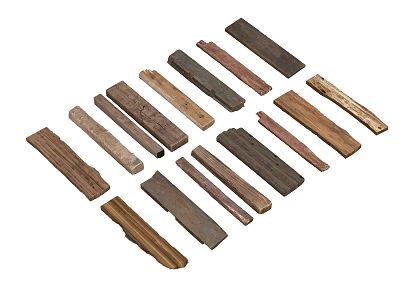 Natural Decorative Stone Wood Strips With Various Shapes And Assorted Colors 3d model